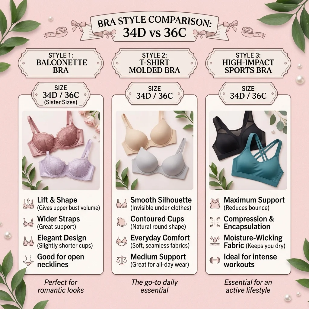 34D vs 36C bra styles comparison reel infographic